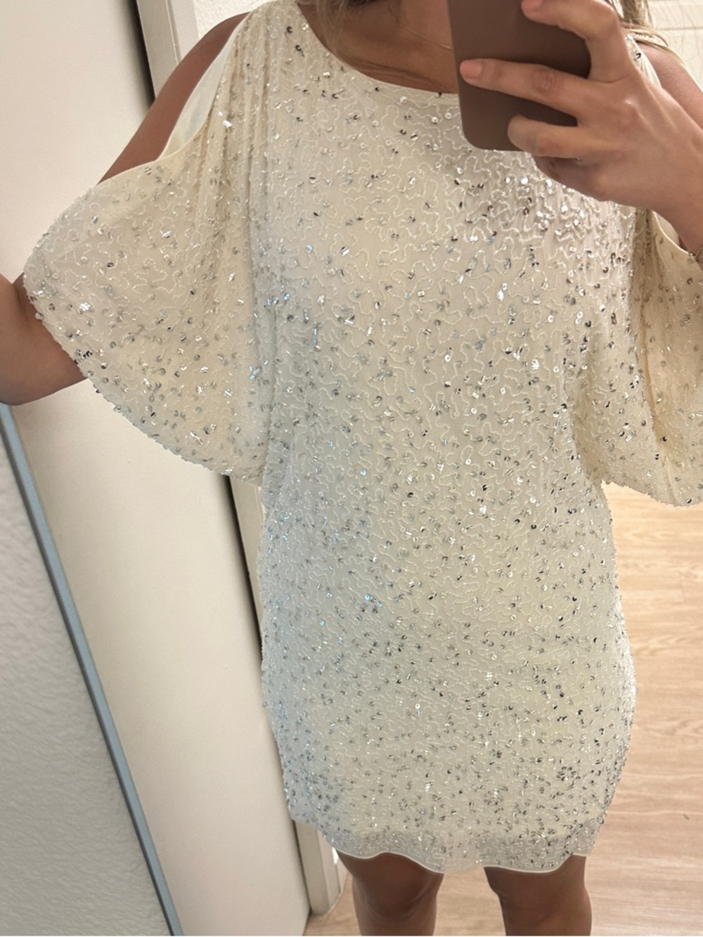 Aidan Mattox Ivory Sequin Cold-Shoulder Mini